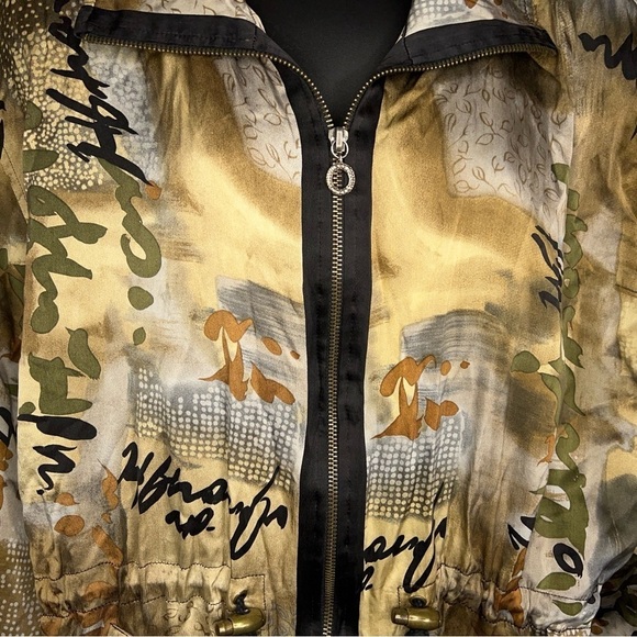 LARGE VINTAGE COREY B SILK JACKET BEIGE BROWN ABSTRACT PRINT LONG SLEEVE 90s - Picture 3 of 11